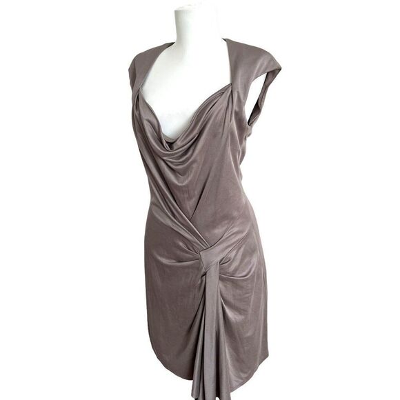 Karen Millen Dresses & Skirts - Karen Millen Taupe Brown Cap Sleeve Sheath Dress Size 8 EU 40 Faux Wrap